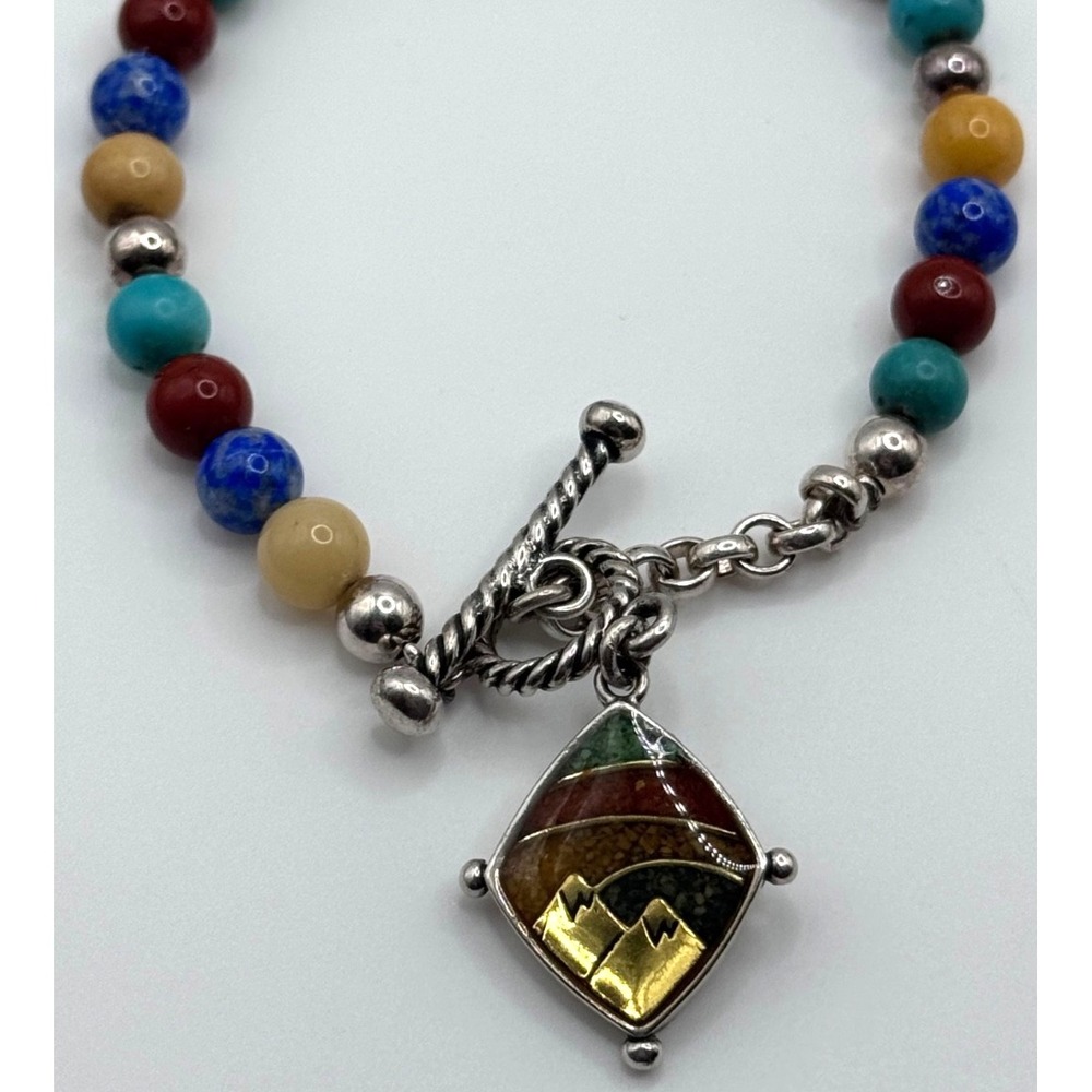 Carolyn Pollack Bracelet Sterling Silver Multicolor Beaded Toggle Clasp